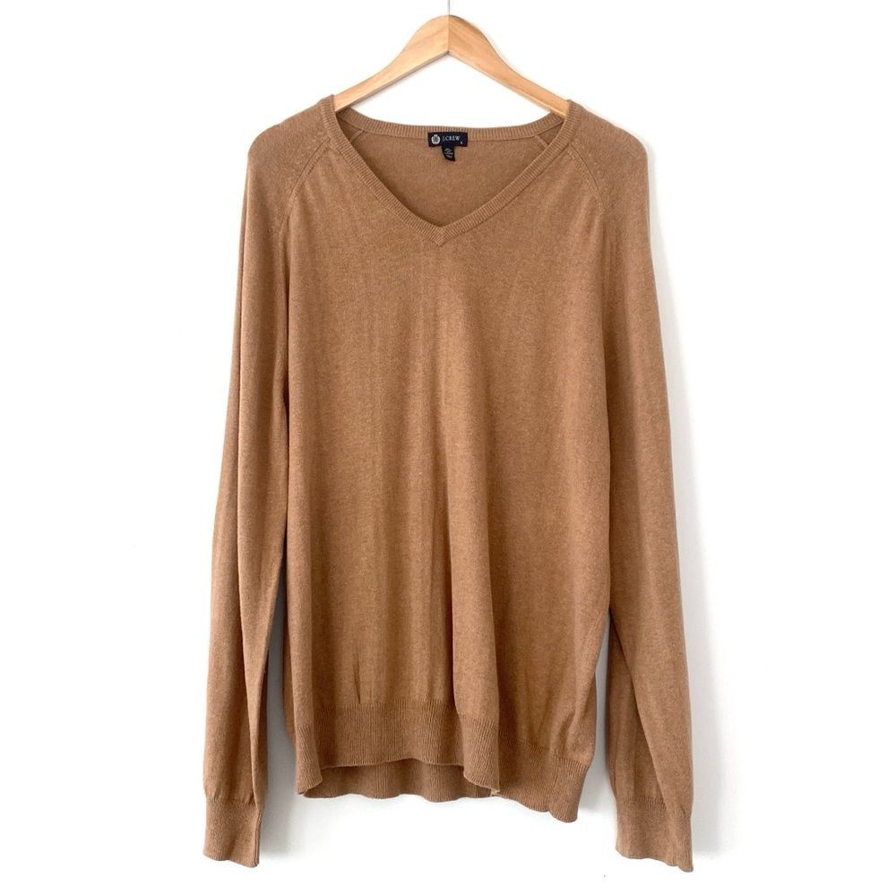 J. Crew Camel Cotton Cashmere  Sweater Size XL Layering All Seasons Preppy